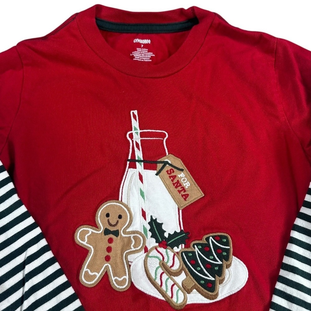 Gymboree Boys Red Christmas Milk and Cookies Long Sleeve‎ Shirt Size 7 Holiday